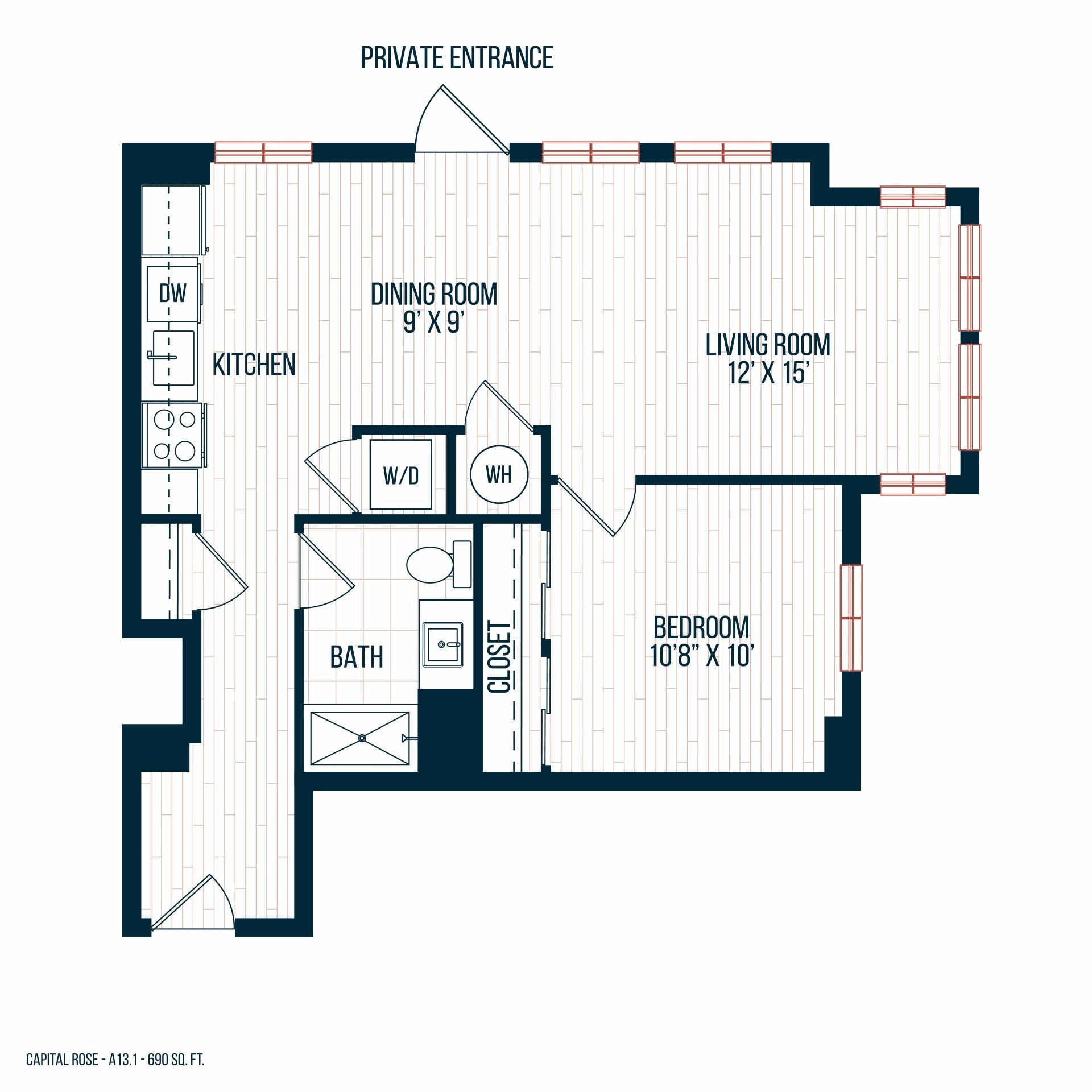 Capitol Rose Luxury Apartments in Washington, DC A13 B Floor Plan